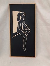 DDR Wandbild "Frau am Fenster Akt" schwarz /weiss 37x17,5cm