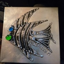 Vintage Lindström Wandbild Wandplatte Design Fisch Metall Schmucksteine xl