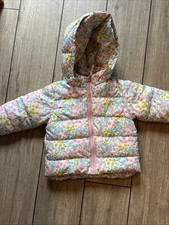 Baby Mädchen Jacke Gr 74 (6-9 Monate) H&M Blumen Gefüttert Kapuze