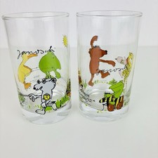 2x Janosch Tigerente Musiker Rollstuhl Thomas Germany Trinkglas Glas 1995 VTG