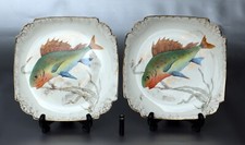 Franz Anton Mehlem, Steingutteller, Fischmotive, Handbemalt, signiert, ~ 1900