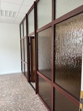 Trennwand, Raumteiler mit Tür, Mahagoni, Glas 