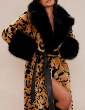 *** LUXUS GLAM MANTEL KUNSTPELZ LEOPARD PELZ RIESEN KRAGEN MOB WIFE GR L 42  ***