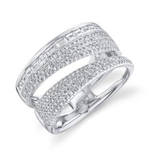 Baguette Diamant Pavé Wickel Ring 14k Weiss Gold Natur Rund Offen Umgehen 0.78ct