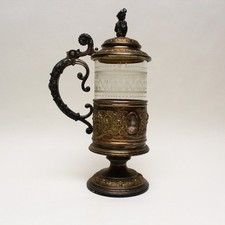 WMF Historismus Deckelkrug 28cm um 1900 versilbert innen vergoldet Glas geätzt