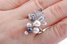 Ring Süßwasserperlen Tahitiperlen 585 14K Weiß Gold Gr 56 Top! -