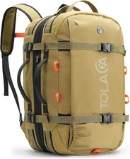 Tolaccea Reiserucksack, Handgepäck Rucksack Flugzeug, Khaki, 40-50L erweiterbar