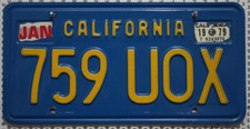 California USA Nummernschild Kalifornien 1979 Kennzeichen US License Plate # UOX