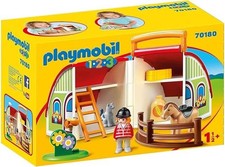PLAYMOBIL 1 2 3 - 70180 Mitnehm-Reiterhof mit Zaun, Tragegriff zum Zuklappen