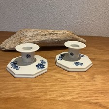 2 x Kerzenständer Royal Copenhagen Denmark Blaue Blume , 10-3334, Höhe 5,5 cm