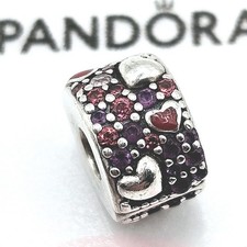 Pandora Charm "Hearts of Love" 790962 Herz Rot Pink Lila Zirkonia Silber Emaille