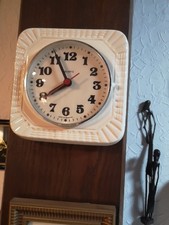 Küchenuhr Quarz Wand-Uhr Keramik Crem-weiß 60/70er Vintage Retro