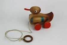 Spielzeug Ente Holz bunt mit Wackelkopf 60er 70er Jahre Design Zugtier Vintage
