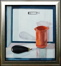 Stilleben mit Rührtopf und Aubergine Michaela Krinner 1915-2006 orig. Ölgemälde