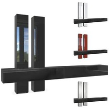 Wohnwand Anbauwand Hängeschrank Moja in Schwarz matt - Hochglanz & Naturtöne