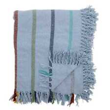 Bloomingville Decke FREY Blau mit bunten Streifen 160x130 cm Wolldecke Plaid