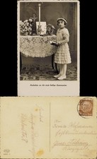 Ansichtskarte  Mädchen vor Gabentisch - Kommunion 1941