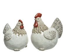 2 Dekofiguren 13cm Keramikfiguren Hahn Henne Dekohuhn Osterdeko Tischdeko Ostern