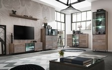 Wohnwand Anbauwand Schrankwand PLANK + SB mit LED Beleuchtung und Push-Click