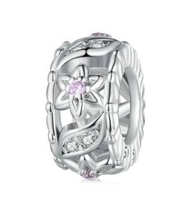 Charm Perle Ring Blume Blumen 925 Silber Steinchen - Anhänge für Pandora Armband