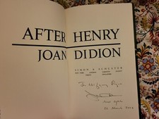 Joan Didion, After Henry, 1st edition, rare, Signed, dated, in New York
