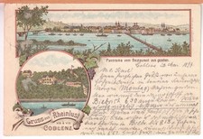 Litho Coblenz/Koblenz, Ehrenbreitstein, Restaurant Rheinlust, 1897