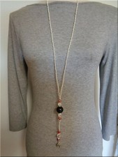 Neu lange Y-Kette Glas Strass große Achat-Kugel Rosenanhänger Handmade Unikat 