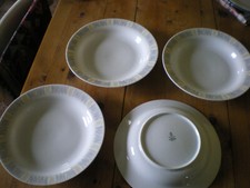 Porzellan Winterling Bavaria Marktleuthen -4 Suppenteller- Dekor weiss/grau/gelb