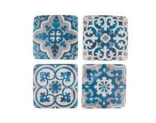 Sass & Belle 4er Set Mediterran Santorini Mosaik Keramik Blau Weiß Untersetzer