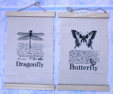 4 Deko-Banner, Stoffbilder mit Holzleisten, Naturleinen, Vintage