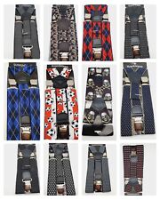 Herren Hosenträger Totenkopf Y Clips starke  Bänder Krallenclips schwarz braun