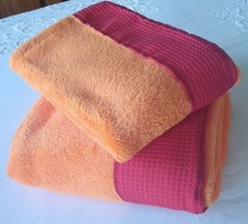 Neu!Wunderschönes SET 3Tl.:Hand+Duschtuch+Netz Microfaser Orange/bordo Flauschig