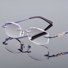 Damen Mädchen Brille Strass Rand Lesen Rahmenlose Lesebrillen Alterssichtig
