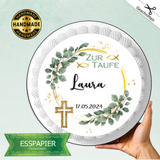 Tortenaufleger Zur Taufe gold Eukalyptus tortendeko Tortenbild Kreuz fisch Essba