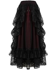 Dark In Love Damen langer Gothic Rock schwarz rot Spitze Steampunk Victorian Bustle