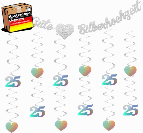 Silberhochzeit deko set - silberhochzeit,