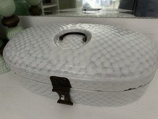 Antiker Brotkasten Brotdose Emaille Bauhaus Weiß Hellblau Vintage Shabby