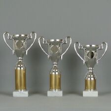 3er Serie Pokale /  24-20cm /silber gold/ mit Gravur + Emblem /kompl. MONTIERT
