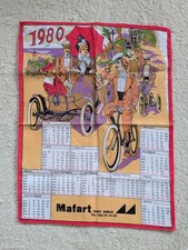 Vintage Geschirrtuch Kalender 1980 Mobilität Automobil Fahrrad Historisch NEU 