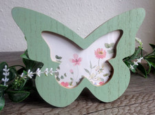 Stand Bilderrahmen Schmetterling Form Holz Fotohalter Deko Grün 19,5cm x 15cm