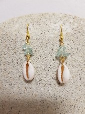 Ohrringe echte Kauri Muscheln & Steine ca. 5 cm lang Sommer Sonne Urlaub Meer