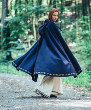 Mittelalter Larp Woll-Umhang Cape Asidis viele Farben Kapuze Stickerei 119cm