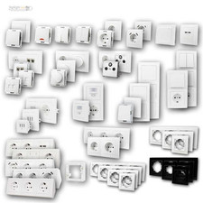 FLAIR Schalterprogramm weiß unterputz UP Serie mi Rahmen Schalter und Steckdosen