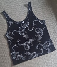 H&M Top mit Drachen Dragon Aufdruck Motiv M Schwarz Weiß