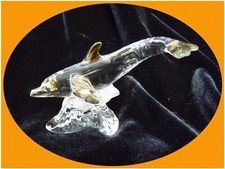 NACHTMANN liegender Delfin Welle Sockel Glas Kristall Bleikristall Figur TOP