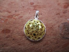 Anhänger Blume des Lebens 925 Sterlingsilber teil vergoldet rund gewölbt 1,5 cm