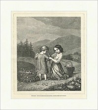 Kindergruppe Embde Neumann Blumen Leiterwagen Berge Wald Korb Holzstich E 8032