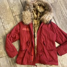 Parka Damen Echtfell Rot XXL Kragen Waschbär Fuchs Größe 36 38 Innenfell Neu