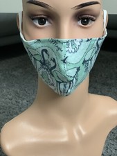 ?Maske, selbstgenäht, 2-lagig Baumwolle, MINT Mit FLAMINGOS.Waschbar!