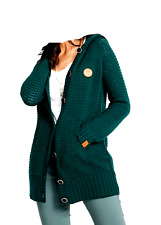 FRAUEN DAMEN STRICKJACKE CARDIGAN NEU! LANG + WARM TIEFGRÜN mit KAPUZE Gr. 40/42